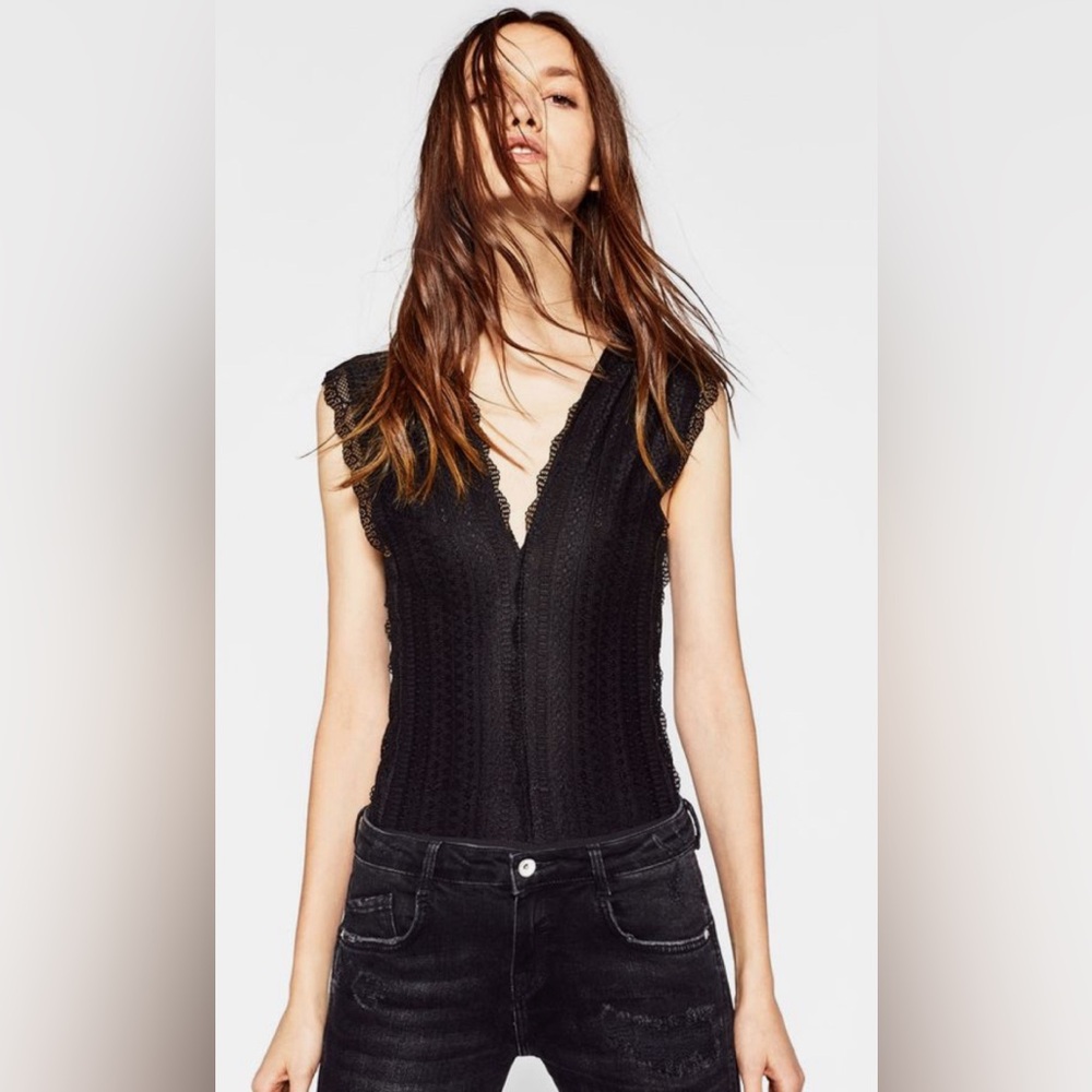 Zara Black Lace Bodysuit Size M - Picture 2 of 9